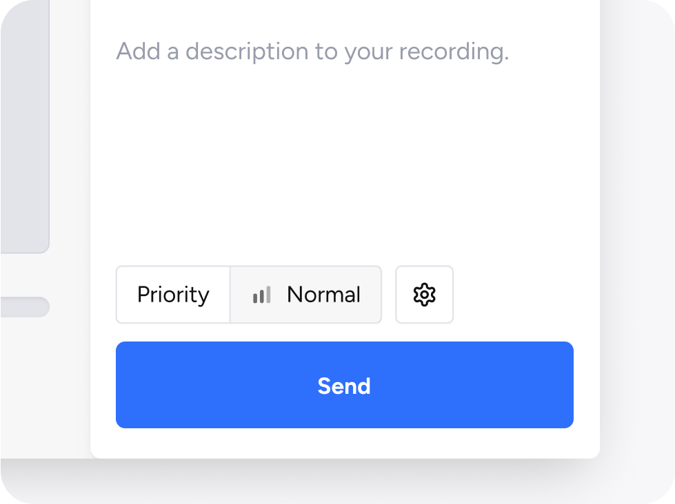 A dialog asking the user to enter a description of the issue alongside a screenshot of a webpage with part of the UI circled in a marker