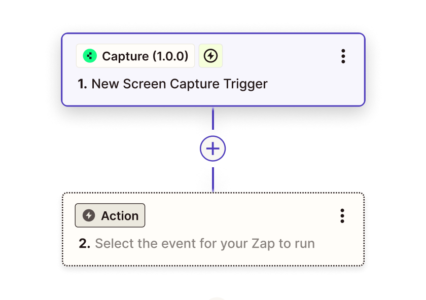 Screenshot of the Zap editor on Zapier with a trigger event for new screen captures